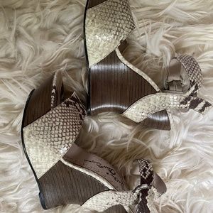 Alice + Olivia Snakeskin Wedge Sandal